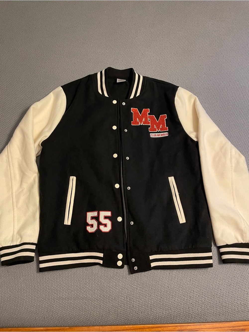 Disney Black and White Varsity Jacket with Mickey Mouse Club Patches